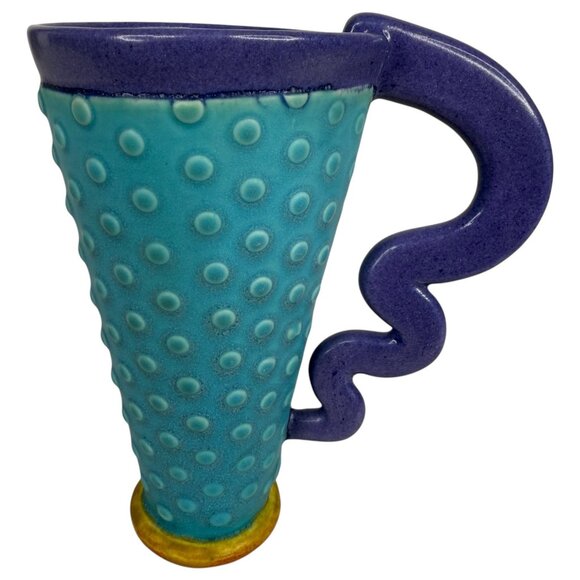 Margo West Studio Pottery Coffee Mugs Set Of 2 Art Deco Style Blue Purple - Picture 2 of 8